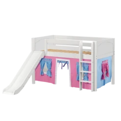 Maxtrix Twin Low Loft Bed With Straight Ladder, Curtain + Slide -Kids Furniture PIT28 WP 2c483c79 9322 4111 94ea e372045b81f0