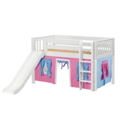 Maxtrix Twin Low Loft Bed With Straight Ladder, Curtain + Slide -Kids Furniture PIT28 WS 2b70bd02 33a3 4147 a35c 6c0c3017a0c8