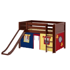 Maxtrix Twin Low Loft Bed With Straight Ladder, Curtain + Slide -Kids Furniture PIT29 CP 6c269553 6b3b 4384 a558 4b9792e7baec