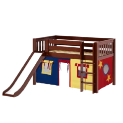 Maxtrix Twin Low Loft Bed With Straight Ladder, Curtain + Slide -Kids Furniture PIT29 CS eb477b5b 4d9a 41cb afb5 50bdb8e35ae4