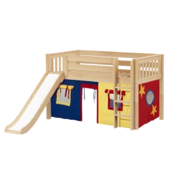 Maxtrix Twin Low Loft Bed With Straight Ladder, Curtain + Slide -Kids Furniture PIT29 NS 0d855664 1ec9 4ab5 83f9 85651024da69