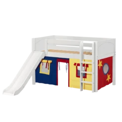 Maxtrix Twin Low Loft Bed With Straight Ladder, Curtain + Slide -Kids Furniture PIT29 WP 61fb355d 6f14 4b28 979a 9c2b339c0993