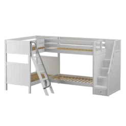 Maxtrix Twin High Corner Bunk Bed With Ladder + Stairs - R -Kids Furniture QUAD WP 9b3ef60a fe66 442a b583 c0372de7a52b