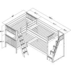 Maxtrix Twin High Corner Bunk Bed With Ladder + Stairs - R -Kids Furniture QUADWS 1541536357533
