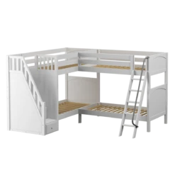 Maxtrix Twin High Corner Bunk Bed With Ladder + Stairs - L -Kids Furniture QUARTILE WP