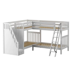 Maxtrix Twin High Corner Bunk Bed With Ladder + Stairs - L -Kids Furniture QUARTILE WS