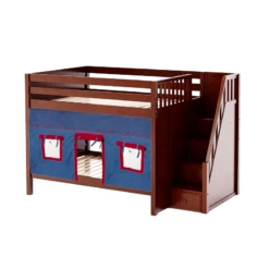 Maxtrix Full Medium Bunk Bed With Stairs + Curtain -Kids Furniture QUASAR21 CP