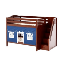 Maxtrix Full Medium Bunk Bed With Stairs + Curtain -Kids Furniture QUASAR22 CC