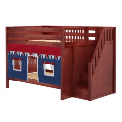 Maxtrix Full Medium Bunk Bed With Stairs + Curtain -Kids Furniture QUASAR44 CP