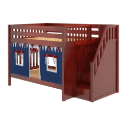 Maxtrix Full Medium Bunk Bed With Stairs + Curtain -Kids Furniture QUASAR44 CS