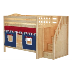 Maxtrix Full Medium Bunk Bed With Stairs + Curtain -Kids Furniture QUASAR44 NC