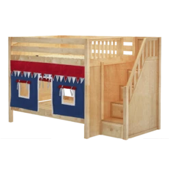 Maxtrix Full Medium Bunk Bed With Stairs + Curtain -Kids Furniture QUASAR44 NP