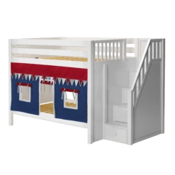 Maxtrix Full Medium Bunk Bed With Stairs + Curtain -Kids Furniture QUASAR44 WP