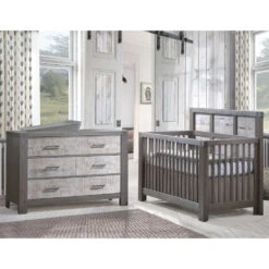 Natart Rustico Moderno ''5-in-1'' Convertible Crib -Kids Furniture Rustico Moderno in grigio with white bark