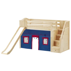 Maxtrix Twin Mid Loft Bed With Stairs, Curtain + Slide -Kids Furniture SAMBA21 NC 0effc62d ccbb 45b4 a14f 4d3c5d0a6d17