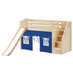 Maxtrix Twin Mid Loft Bed With Stairs, Curtain + Slide -Kids Furniture SAMBA22 NC 6375ddea 2be6 49c5 a7ba cb1d49150413
