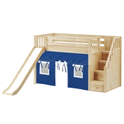 Maxtrix Twin Mid Loft Bed With Stairs, Curtain + Slide -Kids Furniture SAMBA22 NS e4dd097a c606 4973 ab1c 2d44c7756534