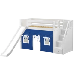Maxtrix Twin Mid Loft Bed With Stairs, Curtain + Slide -Kids Furniture SAMBA22 WP f36f820a 243c 4e16 8152 1a86c809d5b6