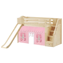 Maxtrix Twin Mid Loft Bed With Stairs, Curtain + Slide -Kids Furniture SAMBA23 NC 17745385 6b7d 438c 81f9 305e7c0d61b2