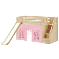 Maxtrix Twin Mid Loft Bed With Stairs, Curtain + Slide -Kids Furniture SAMBA23 NP 68b48772 4706 49d2 8bd3 76e42ca0b2b2
