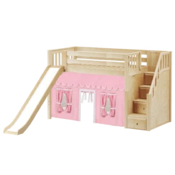 Maxtrix Twin Mid Loft Bed With Stairs, Curtain + Slide -Kids Furniture SAMBA23 NS 1c621d25 ca38 43c9 aa2d d7b3d4595ed5