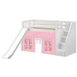Maxtrix Twin Mid Loft Bed With Stairs, Curtain + Slide