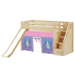 Maxtrix Twin Mid Loft Bed With Stairs, Curtain + Slide -Kids Furniture SAMBA27 NP b9c01a19 651c 42dd 9fef 4b5a3c5d7f4b