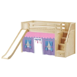 Maxtrix Twin Mid Loft Bed With Stairs, Curtain + Slide -Kids Furniture SAMBA27 NS b5218a58 1320 4dfb b669 f10a0e01fe88