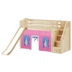 Maxtrix Twin Mid Loft Bed With Stairs, Curtain + Slide -Kids Furniture SAMBA28 NC 4d9a562a 8697 4b54 9df7 afe435a3071d