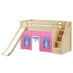Maxtrix Twin Mid Loft Bed With Stairs, Curtain + Slide -Kids Furniture SAMBA28 NS f9dfdcbe 7e4d 4c1d b14d dd300d40fda6