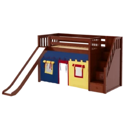 Maxtrix Twin Mid Loft Bed With Stairs, Curtain + Slide -Kids Furniture SAMBA29 CS 95bda1ab 5883 4fe8 8de6 09973f481b00