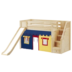 Maxtrix Twin Mid Loft Bed With Stairs, Curtain + Slide -Kids Furniture SAMBA29 NS 9aedfa4e 8ad0 4a37 ba11 969760180599