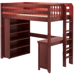 Maxtrix Twin High Loft Bed With Straight Ladder On End, Storage + Desk -Kids Furniture SLAM2 CP LEFT
