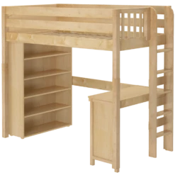 Maxtrix Twin High Loft Bed With Straight Ladder On End, Storage + Desk -Kids Furniture SLAM2 NP LEFT