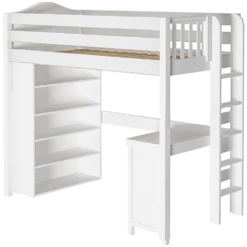 Maxtrix Twin High Loft Bed With Straight Ladder On End, Storage + Desk -Kids Furniture SLAM2 WC LEFT