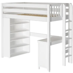 Maxtrix Twin High Loft Bed With Straight Ladder On End, Storage + Desk -Kids Furniture SLAM2 WP LEFT
