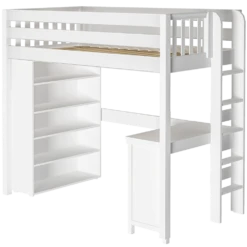 Maxtrix Twin High Loft Bed With Straight Ladder On End, Storage + Desk -Kids Furniture SLAM2 WS LEFT