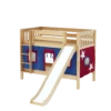 Maxtrix Twin Low Bunk Bed With Straight Ladder, Curtain + Slide -Kids Furniture SMILE21 NS