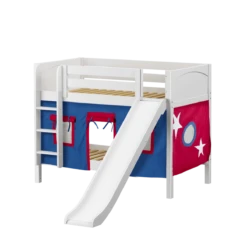 Maxtrix Twin Low Bunk Bed With Straight Ladder, Curtain + Slide -Kids Furniture SMILE21 WP