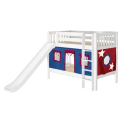 Maxtrix Twin Low Bunk Bed With Straight Ladder, Curtain + Slide -Kids Furniture SMILE21 WS LEFT