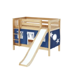 Maxtrix Twin Low Bunk Bed With Straight Ladder, Curtain + Slide -Kids Furniture SMILE22 NS