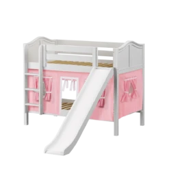 Maxtrix Twin Low Bunk Bed With Straight Ladder, Curtain + Slide -Kids Furniture SMILE23 WC