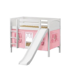 Maxtrix Twin Low Bunk Bed With Straight Ladder, Curtain + Slide -Kids Furniture SMILE23 WP