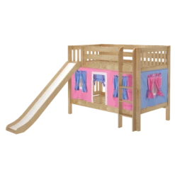 Maxtrix Twin Low Bunk Bed With Straight Ladder, Curtain + Slide -Kids Furniture SMILE28 NS LEFT