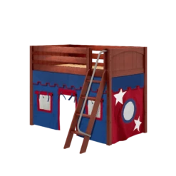 Maxtrix Twin Mid Loft Bed With Angled Ladder + Curtain -Kids Furniture SNAP21 CP