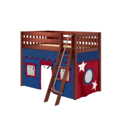 Maxtrix Twin Mid Loft Bed With Angled Ladder + Curtain -Kids Furniture SNAP21 CS