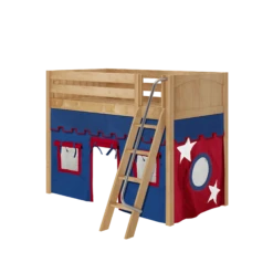 Maxtrix Twin Mid Loft Bed With Angled Ladder + Curtain -Kids Furniture SNAP21 NP