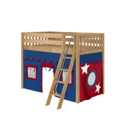 Maxtrix Twin Mid Loft Bed With Angled Ladder + Curtain -Kids Furniture SNAP21 NS