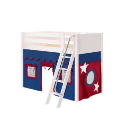 Maxtrix Twin Mid Loft Bed With Angled Ladder + Curtain -Kids Furniture SNAP21 WP