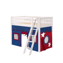 Maxtrix Twin Mid Loft Bed With Angled Ladder + Curtain -Kids Furniture SNAP21 WS